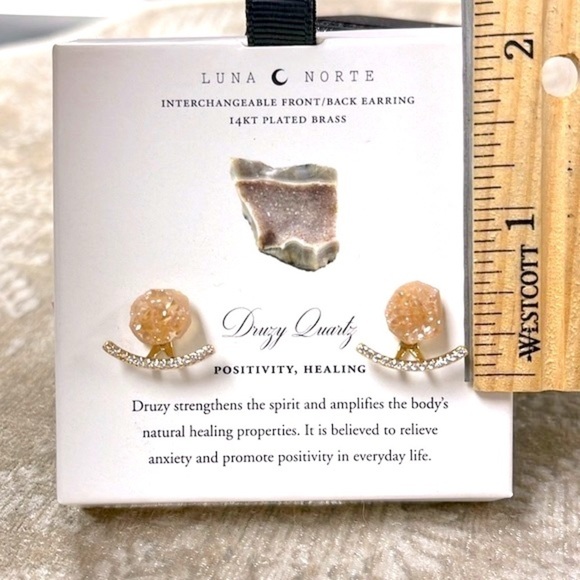 Brand New Luna Norte 14Kt Gold Plated Druzy Quartz Interchangeable Post Earrings - Picture 10 of 16
